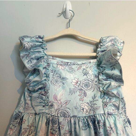 NWOT The Hair Bow Company Flutter Sleeve Floral Dress, Blue/White, Toddler 2T - Picture 3 of 6